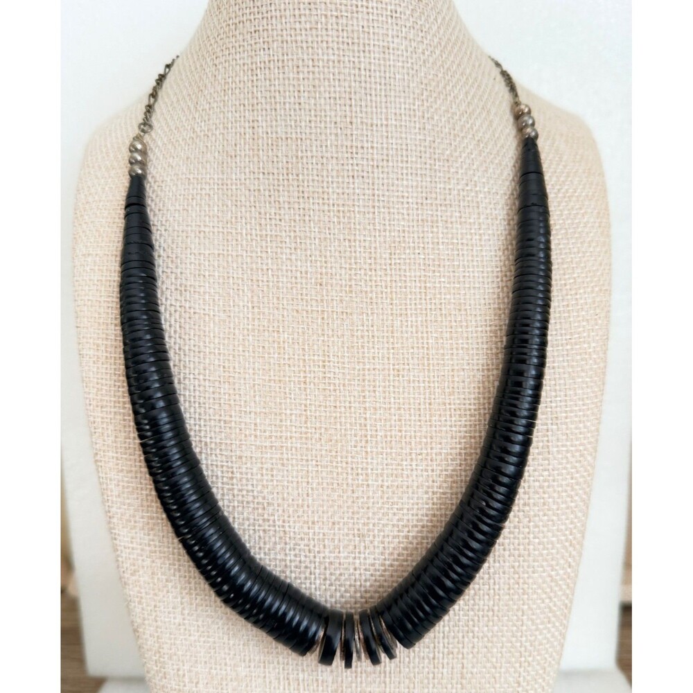 Vintage Black Disc Heishi Bead Collar Necklace Chunky Statement Tribal